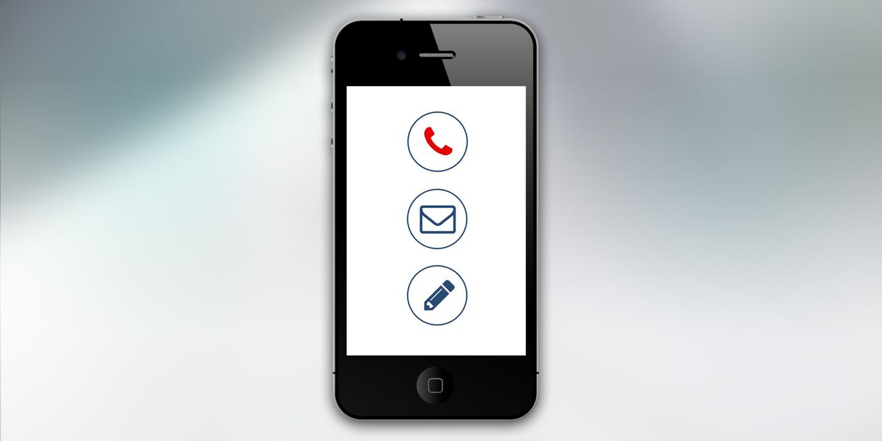 journey-01 Smartphone showing communication icons for call, email, and messaging on screen.